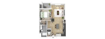 One bedroom floor plan image at The Wylden in Los Angeles CA