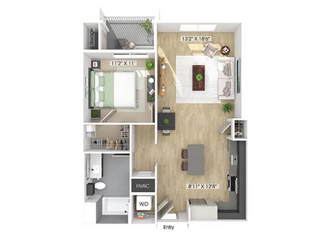One bedroom floor plan image at The Wylden in Los Angeles CA