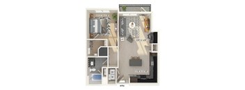 One bedroom floor plan image at East Bend Apartments in Houston TX