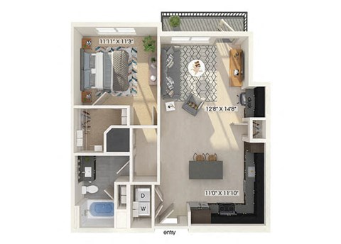One bedroom floor plan image at East Bend Apartments in Houston TX
