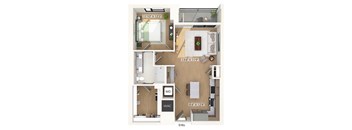 One bedroom floor plan at 1010 Waugh Apartments in Houston TX