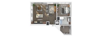 one bedroom one bathroom floor plan image at V2 Apartments