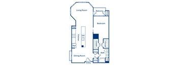 One bedroom floor plan at Main and Jamboree Apartments in Irvine CA