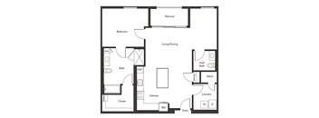 One bedroom floor plan at Chromatic Flats Apartments in San Diego CA