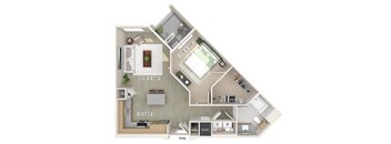One bedroom floor plan image at The Wylden in Los Angeles CA