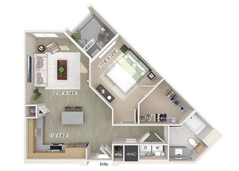 One bedroom floor plan image at The Wylden in Los Angeles CA