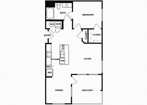 One bedroom one bathroom floor plan image at Norte Town Lake Apartments in Tempe Arizona