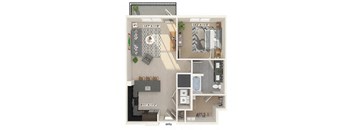 One bedroom floor plan image at East Bend Apartments in Houston TX