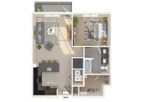 One bedroom floor plan image at East Bend Apartments in Houston TX