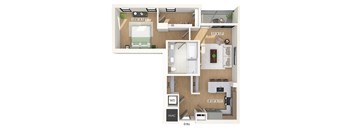One bedroom floor plan at 1010 Waugh Apartments in Houston TX