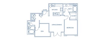 One bedroom floor plan at Caprielle Apartments in San Diego CA