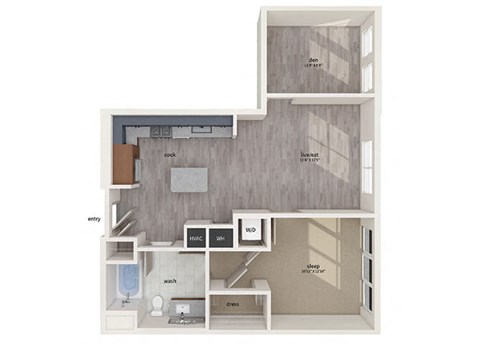 One bedroom floor plan image at Vero Apartments in Chelsea MA