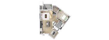 One bedroom floor plan image at The Wylden in Los Angeles CA