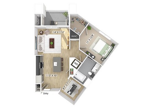 One bedroom floor plan image at The Wylden in Los Angeles CA