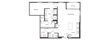 One bedroom floor plan at Chromatic Flats Apartments in San Diego CA