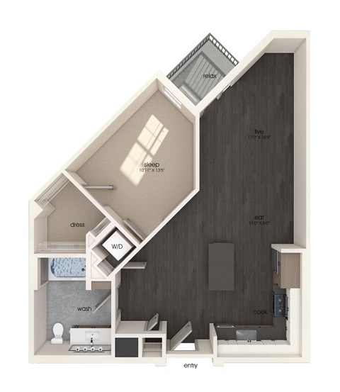 A09 one bedroom floor plan image at North at Totem Lake Apartments in Kirkland WA
