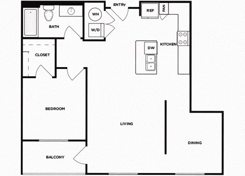 One bedroom one bathroom floor plan image at Norte Town Lake Apartments in Tempe Arizona