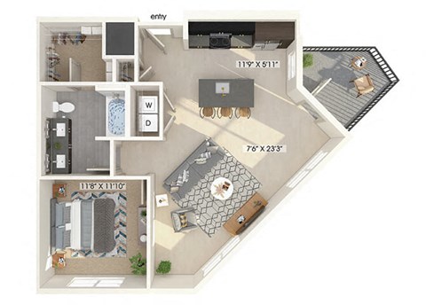 One bedroom floor plan image at East Bend Apartments in Houston TX