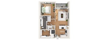 One bedroom floor plan at 1010 Waugh Apartments in Houston TX
