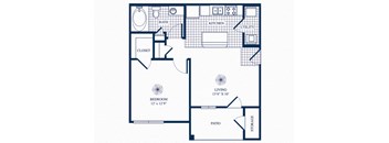 One bedroom floor plan at Tivoli Apartments in Dallas, Texas