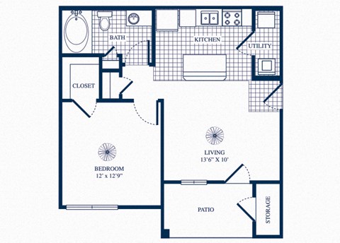 One bedroom floor plan at Tivoli Apartments in Dallas, Texas