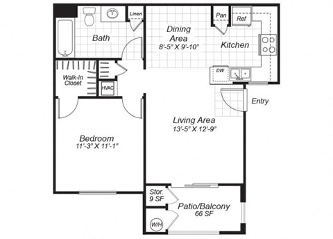 one bedroom one bathroom floor plan