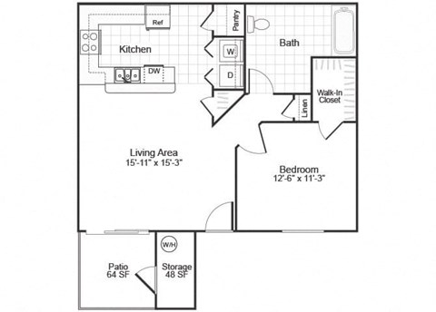 one bedroom floor plan at paradise oaks apartments