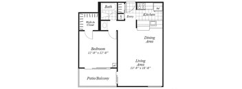 one bedroom floor plan at Ridgemoor apartments