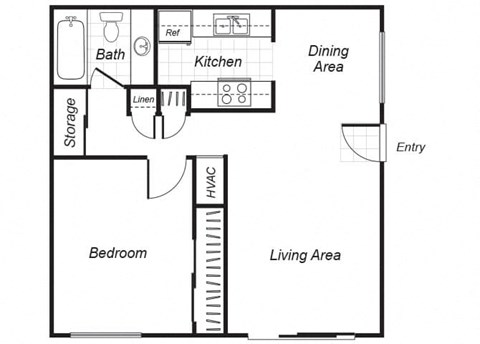 one bedroom floor plan at Westchester Park apartments