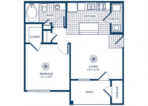 one bedroom floor plan image at Tivoli