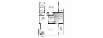 one bedroom one bathroom floor plan image at Oakfield Apartments