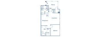 One bedroom floor plan at Landara Apartments in Ontario CA