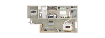 One bedroom floor plan image at The Wylden in Los Angeles CA