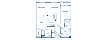 One bedroom floor plan at Main and Jamboree Apartments in Irvine CA