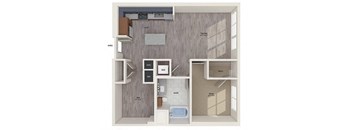 One bedroom floor plan image at Vero Apartments in Chelsea MA