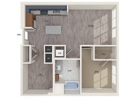 One bedroom floor plan image at Vero Apartments in Chelsea MA