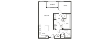 One bedroom floor plan at Chromatic Flats Apartments in San Diego CA
