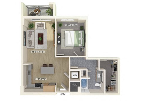 One bedroom floor plan at Treo Apartments in Fort Lauderdale FL