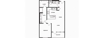 One bedroom one bathroom floor plan image at Norte Town Lake Apartments in Tempe Arizona