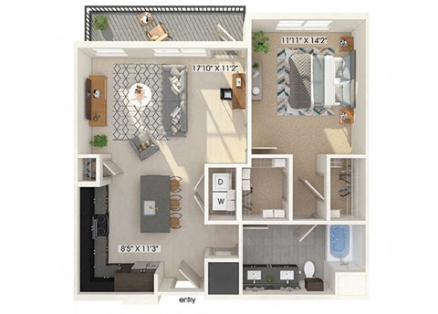 One bedroom floor plan image at East Bend Apartments in Houston TX