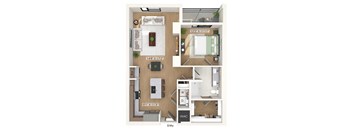 One bedroom floor plan at 1010 Waugh Apartments in Houston TX