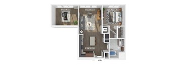 one bedroom one bathroom floor plan image at V2 Apartments