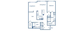 One bedroom floor plan at Main and Jamboree Apartments in Irvine CA