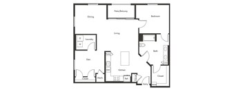 One bedroom floor plan at Chromatic Flats Apartments in San Diego CA