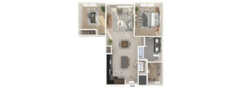 One bedroom floor plan image at East Bend Apartments in Houston TX