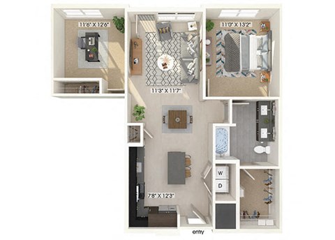 One bedroom floor plan image at East Bend Apartments in Houston TX