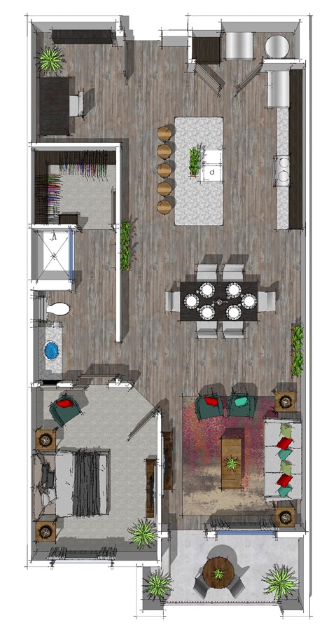 One Bedroom with Den Floor Plan at District at Scottsdale Apartments in Scottsdale AZ