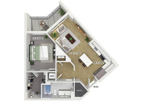 One bedroom floor plan at Treo Apartments in Fort Lauderdale FL