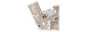 One bedroom floor plan image at Vero Apartments in Chelsea MA