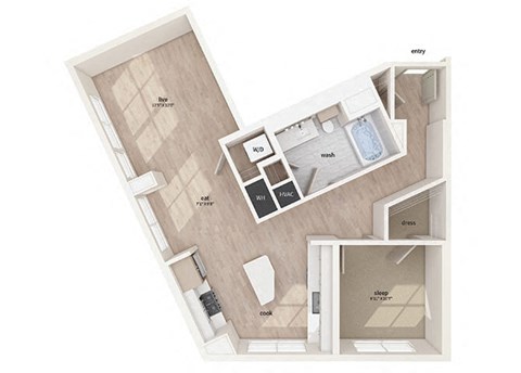 One bedroom floor plan image at Vero Apartments in Chelsea MA